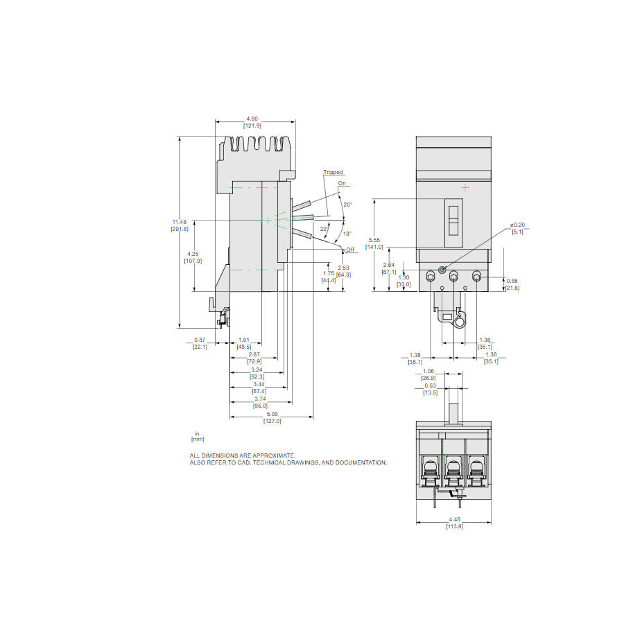 Square D JGA36200 Circuit Breaker | 600V 200A 3P 35kA@480V I-Line Style Plug-In Powerpact