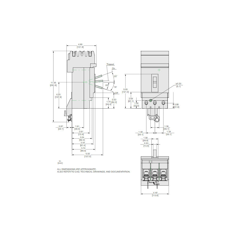 Square D JGA36225 Circuit Breaker | 600V 225A 3P 35kA@480V I-Line Style Plug-In Powerpact