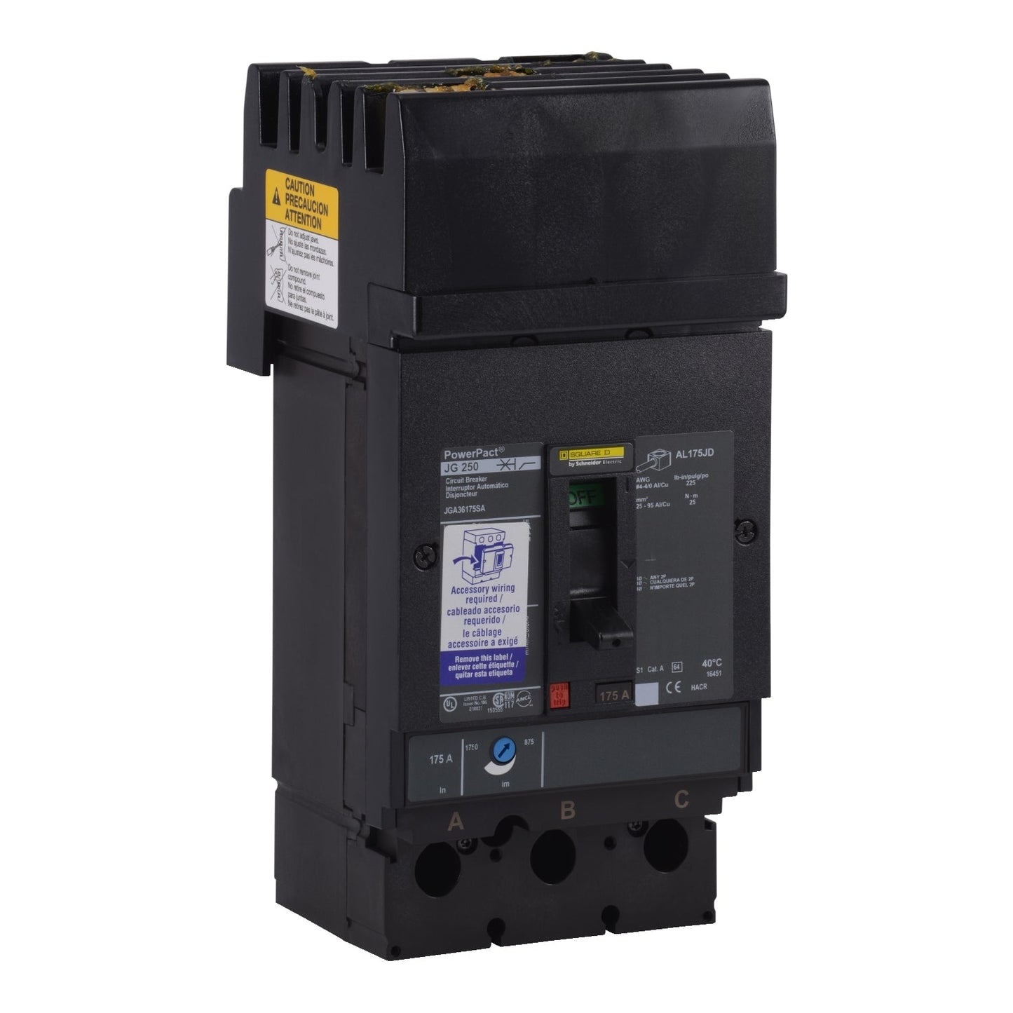 JGA36225YE - Square D I-Line Style Plug-In 600V 225A 3 pole circuit breaker 35kA@480V - Essential Electric Supply