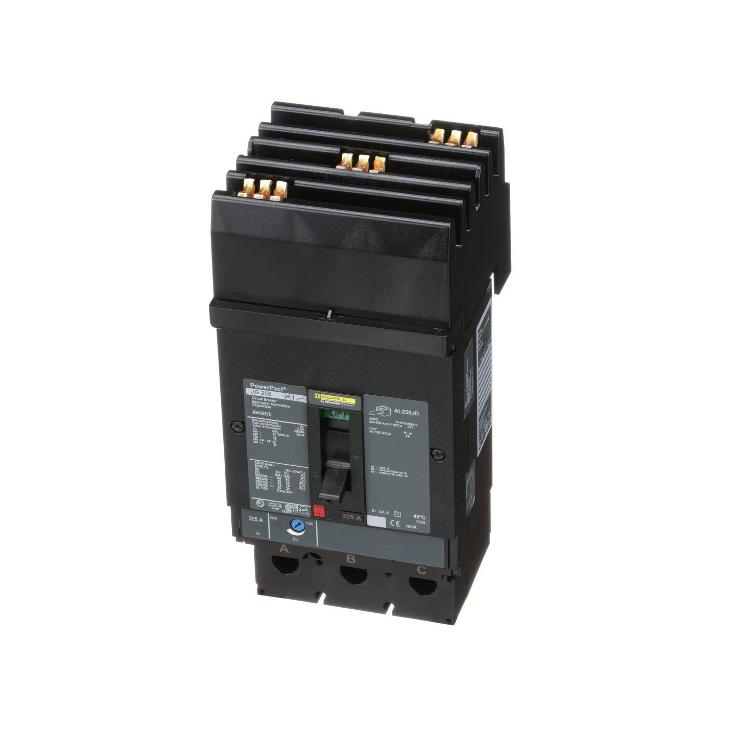 Square D JGA36225 Circuit Breaker | 600V 225A 3P 35kA@480V I-Line Style Plug-In Powerpact