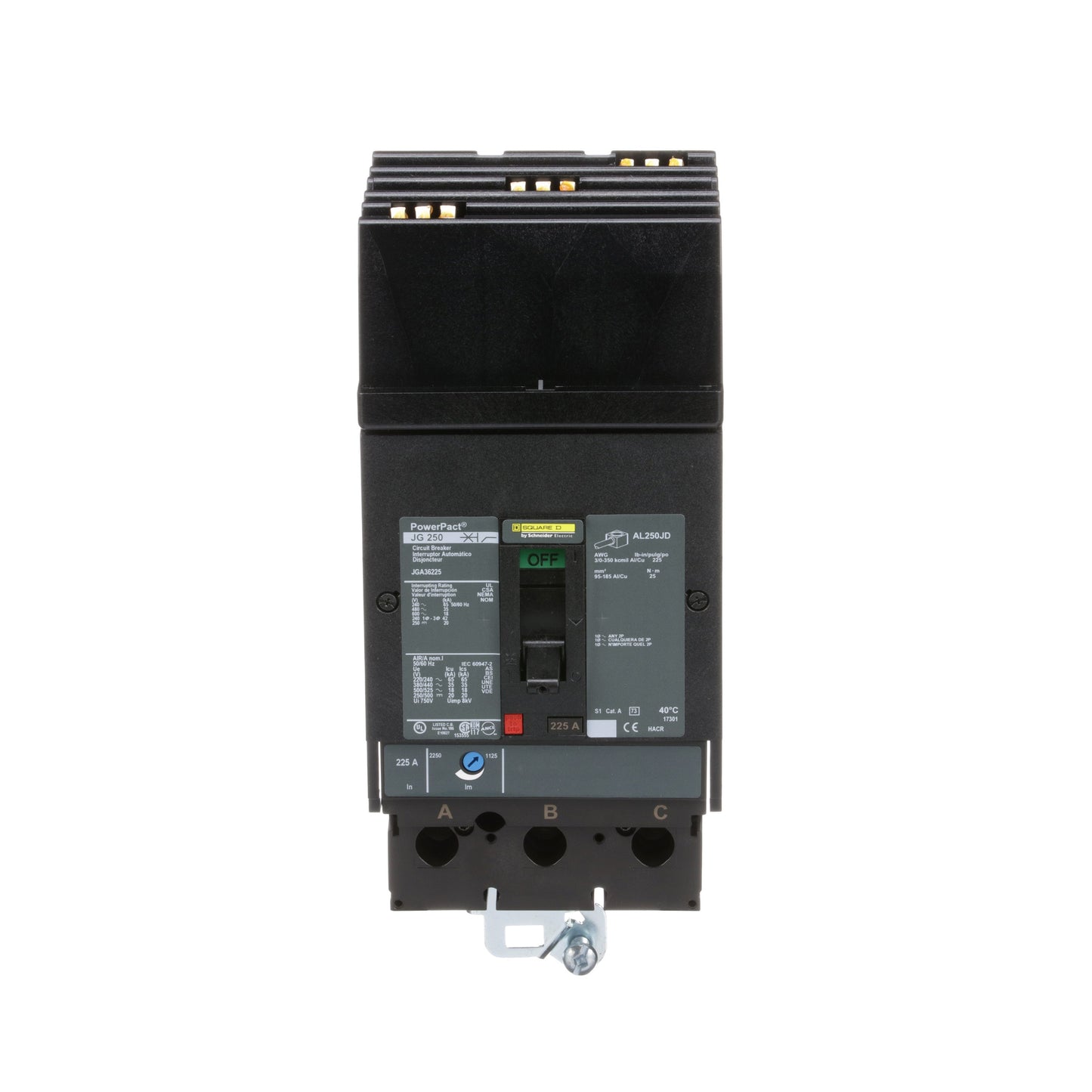Square D JGA36225 Circuit Breaker | 600V 225A 3P 35kA@480V I-Line Style Plug-In Powerpact