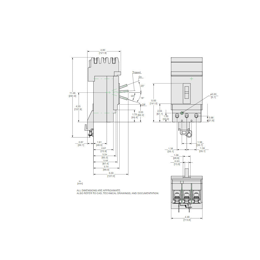 Square D JGA36250U33X Circuit Breaker | 600V 250A 3P 35kA@480V I-Line Style Plug-In Powerpact