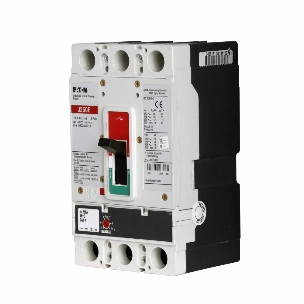 Cutler Hammer JGE3175FAG Circuit Breaker | 600V 175A 3P 25kA@480V Bolt-On Series G