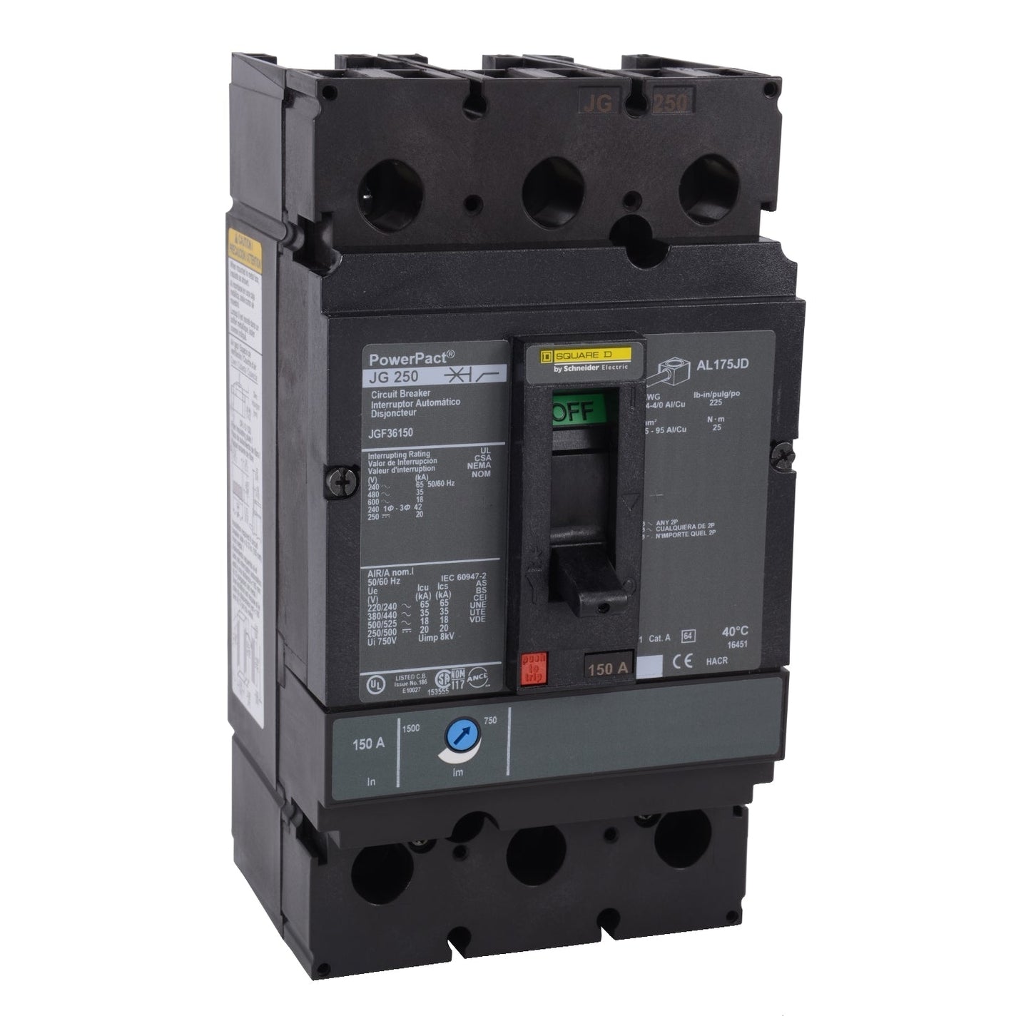 Square D JGF36175 Circuit Breaker | 600V 175A 2P 35kA@480V Feed-Thru