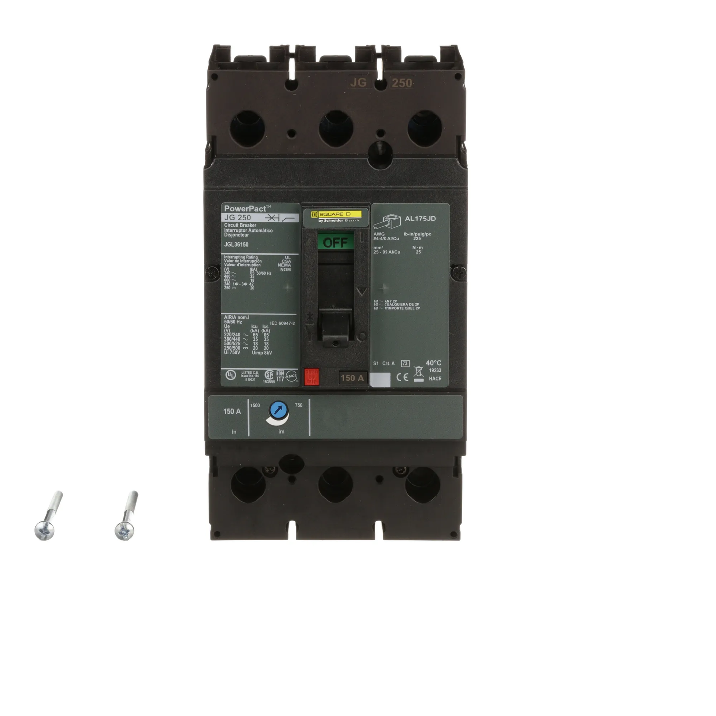 Square D JGL36150 Circuit Breaker | 600V 150A 3P 35kA@480V Bolt-On Powerpact JGL