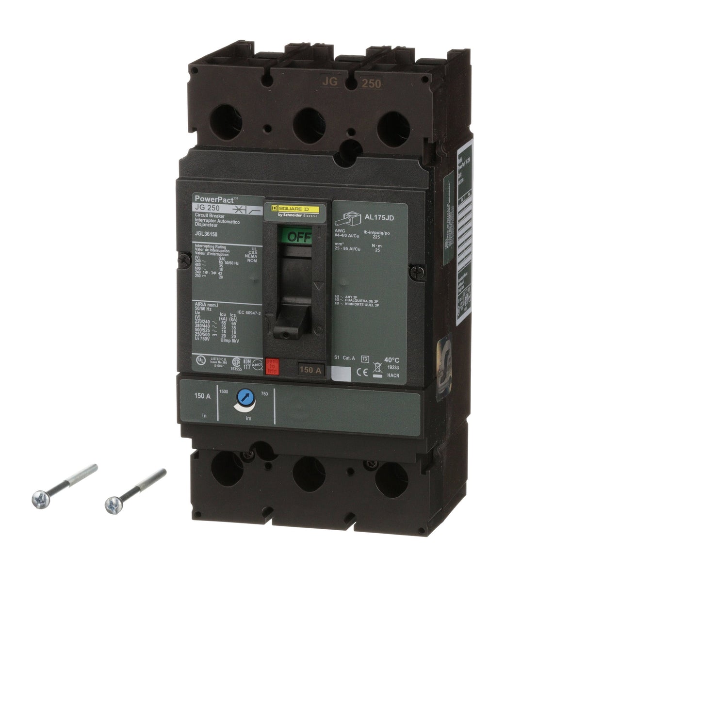 Square D JGL36150 Circuit Breaker | 600V 150A 3P 35kA@480V Bolt-On Powerpact JGL