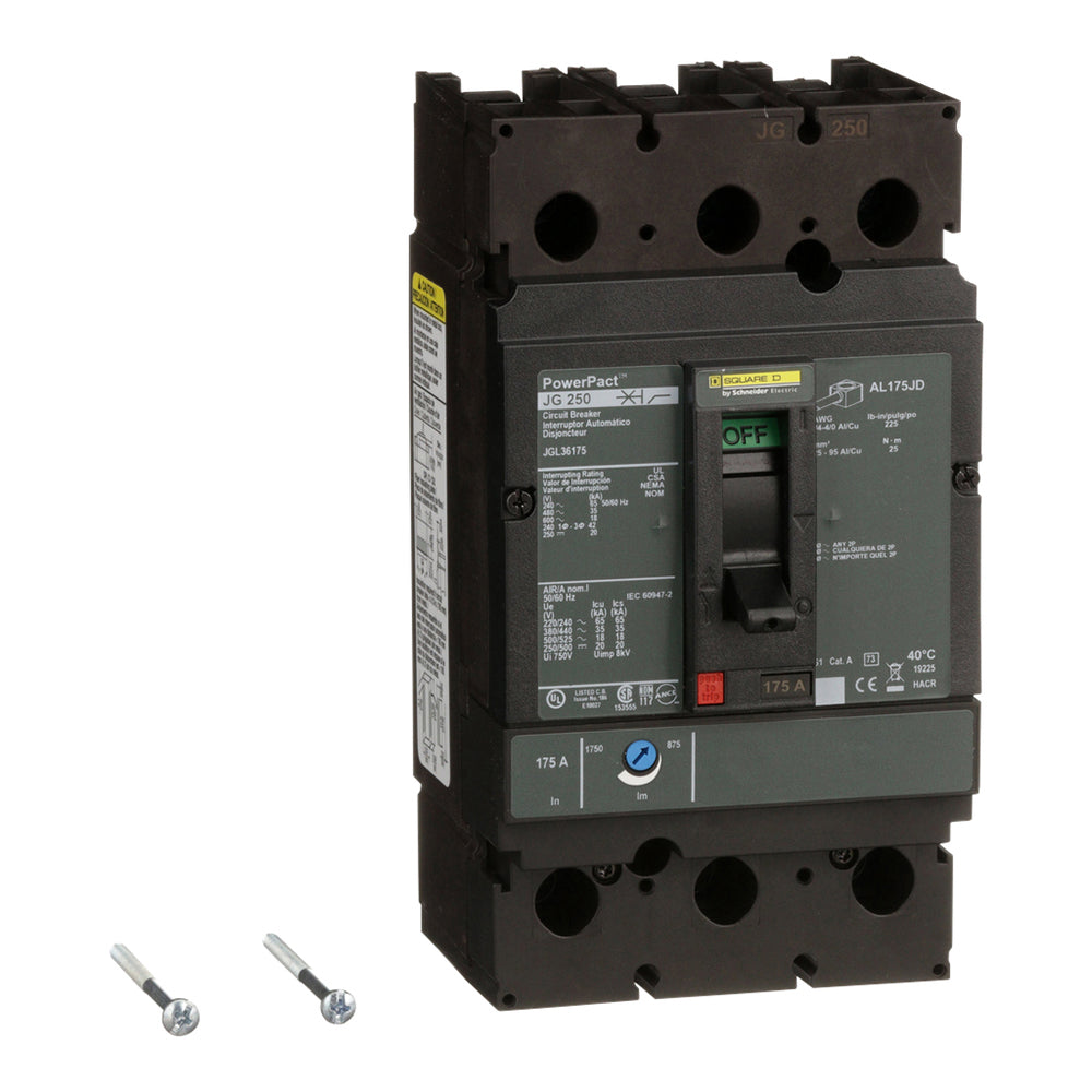 Square D JGL36175 Circuit Breaker | 600V 175A 3P 35kA@480V Feed-Thru Powerpact