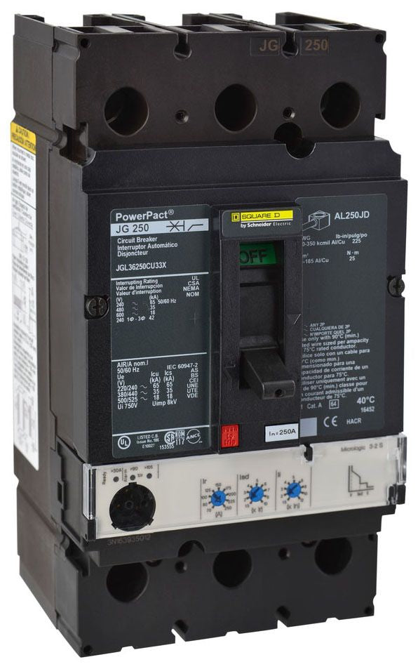JGL36250CU33X - Square D/ Schneider Electric Feed-Thru 250 Amp 3 Pole Circuit Breaker - Essential Electric Supply