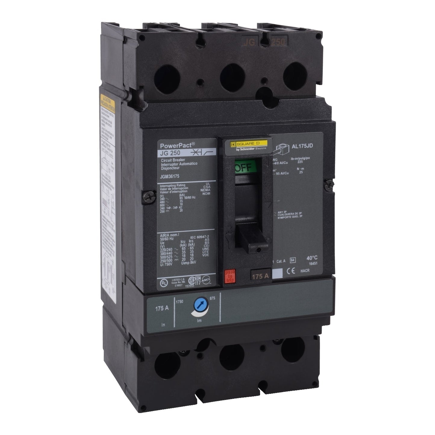 Square D JGM36175 Circuit Breaker | 600V 175A 3P 35kA@480V Bolt-On Powerpact JGM