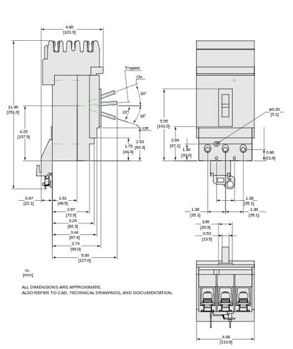 Square D JJA36250 Circuit Breaker | 600V 250A 3P 65kA@480V I-Line Style Plug-In Powerpact