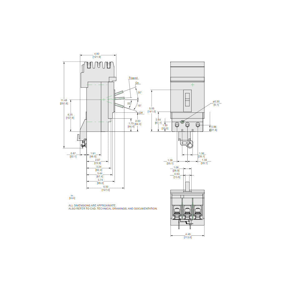 Square D JJA262501 Circuit Breaker | 600V 250A 2P 65kA@480V I-Line Style Plug-In Powerpact
