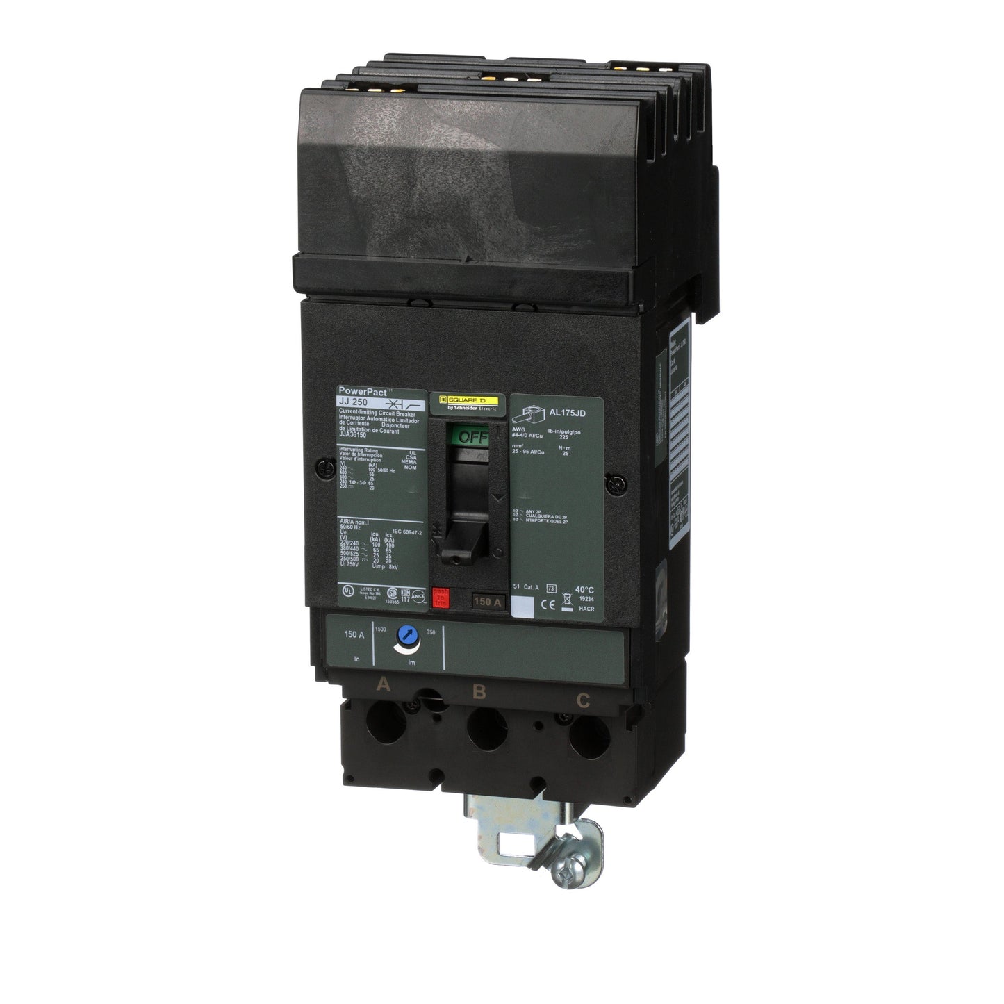 Square D JJA36150 Circuit Breaker | 600V 150A 3P 65kA@480V I-Line Style Plug-In Powerpact
