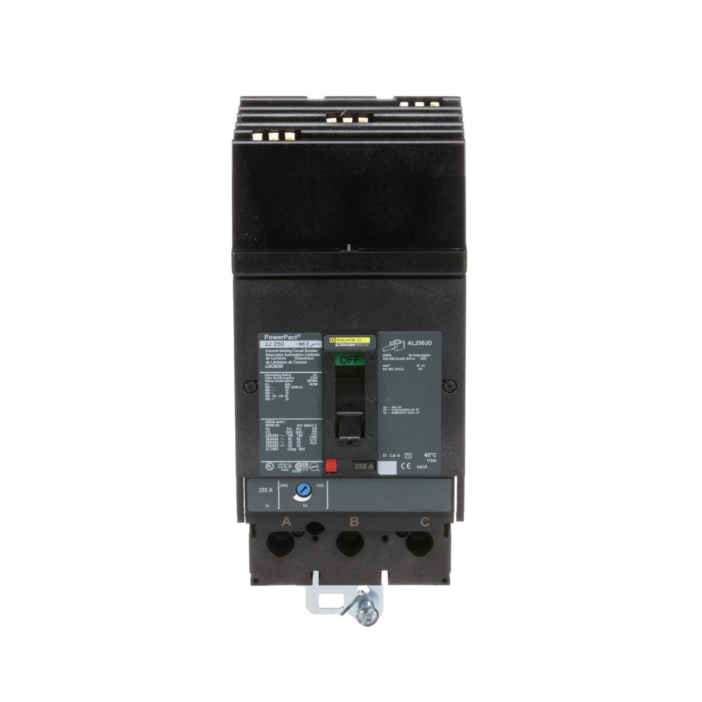 Square D JJA36250 Circuit Breaker | 600V 250A 3P 65kA@480V I-Line Style Plug-In Powerpact