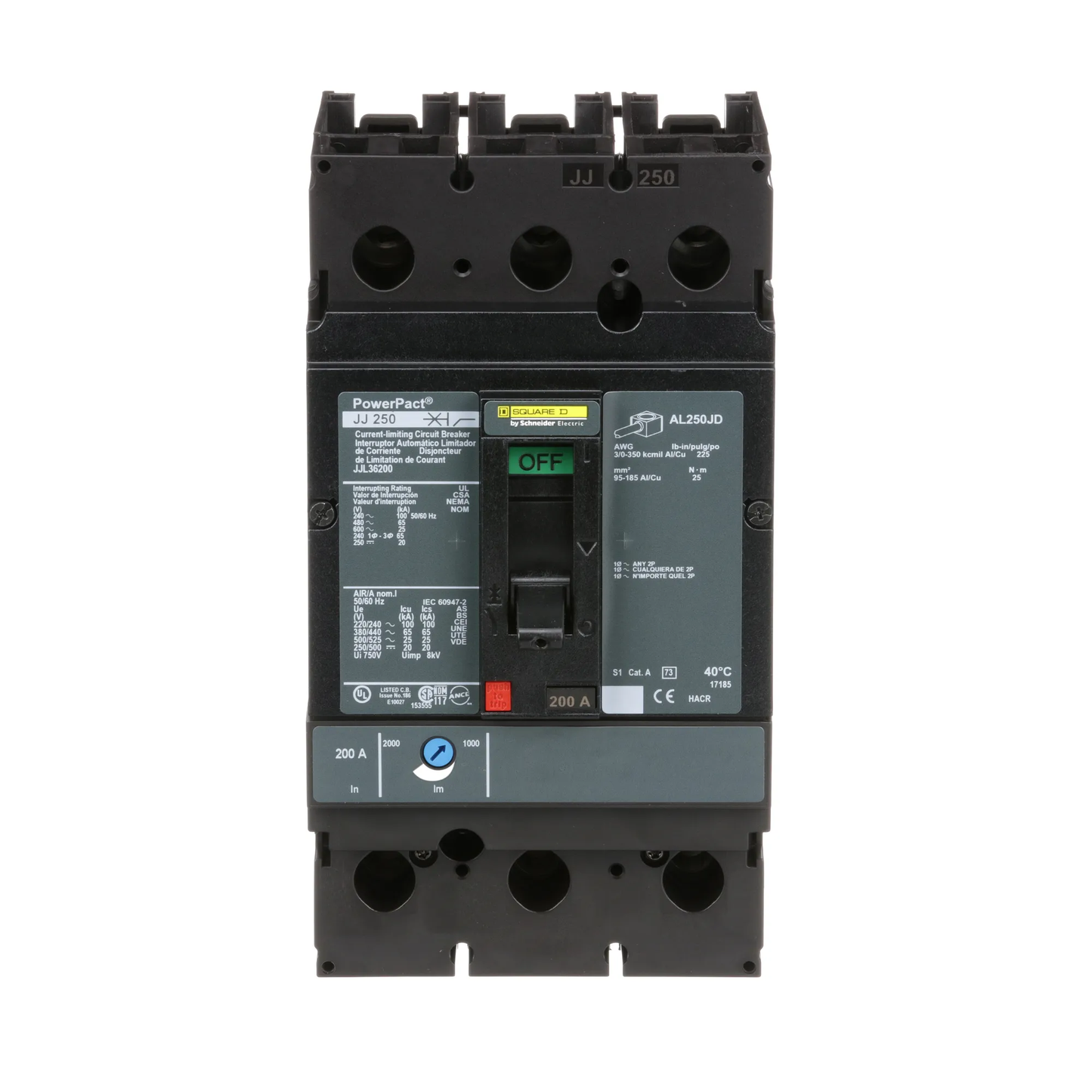 Square D JJL36200 Circuit Breaker | 600V 200A 3P 65kA@480V Feed-Thru Powerpact