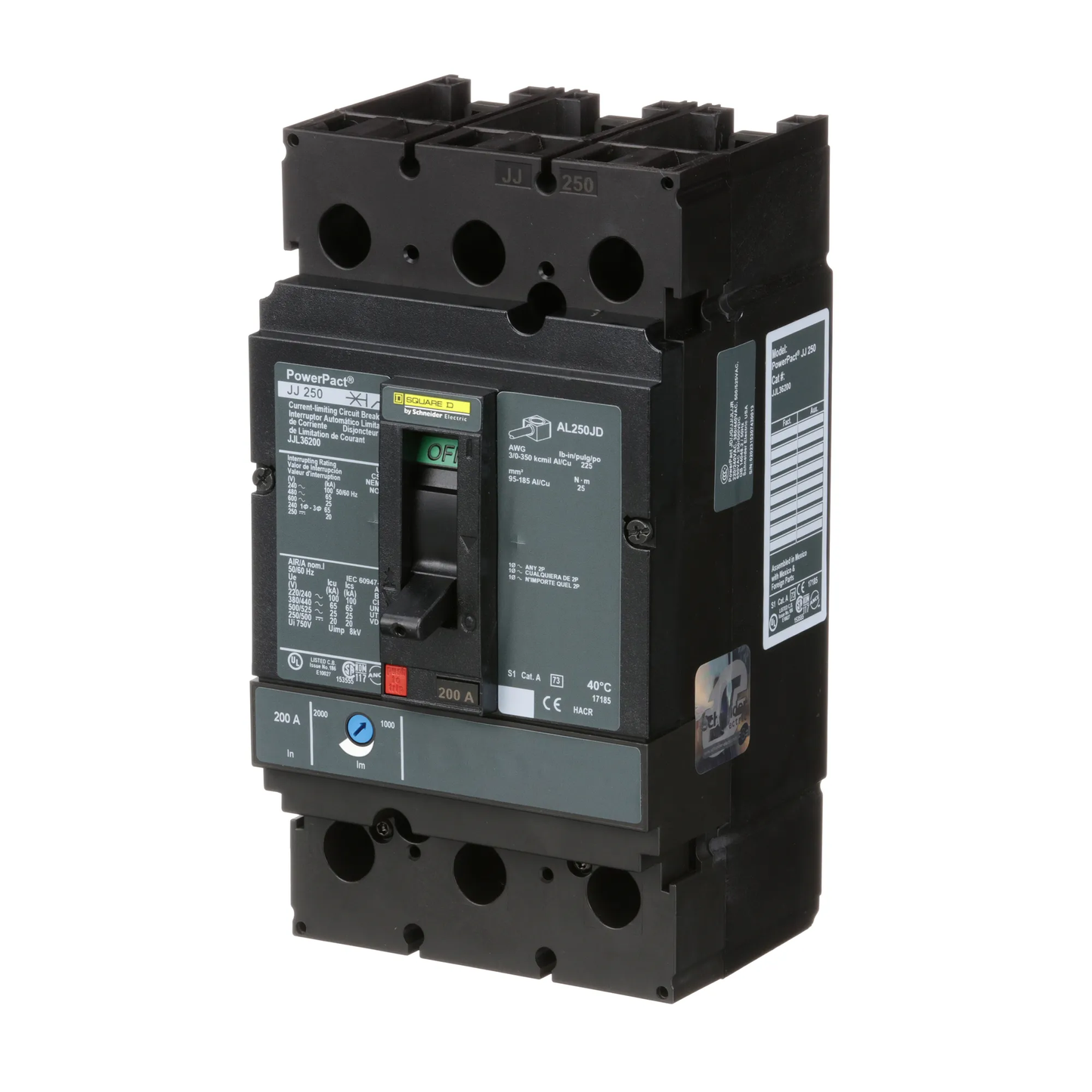 Square D JJL36200 Circuit Breaker | 600V 200A 3P 65kA@480V Feed-Thru Powerpact