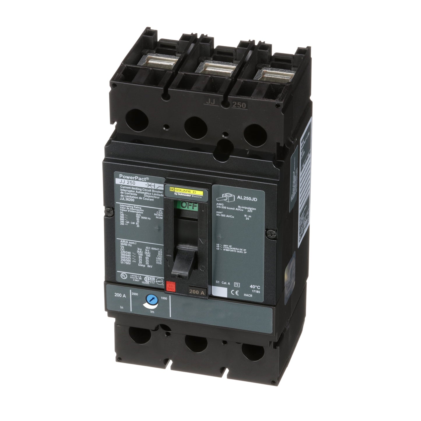 Square D JJL36200 Circuit Breaker | 600V 200A 3P 65kA@480V Feed-Thru Powerpact