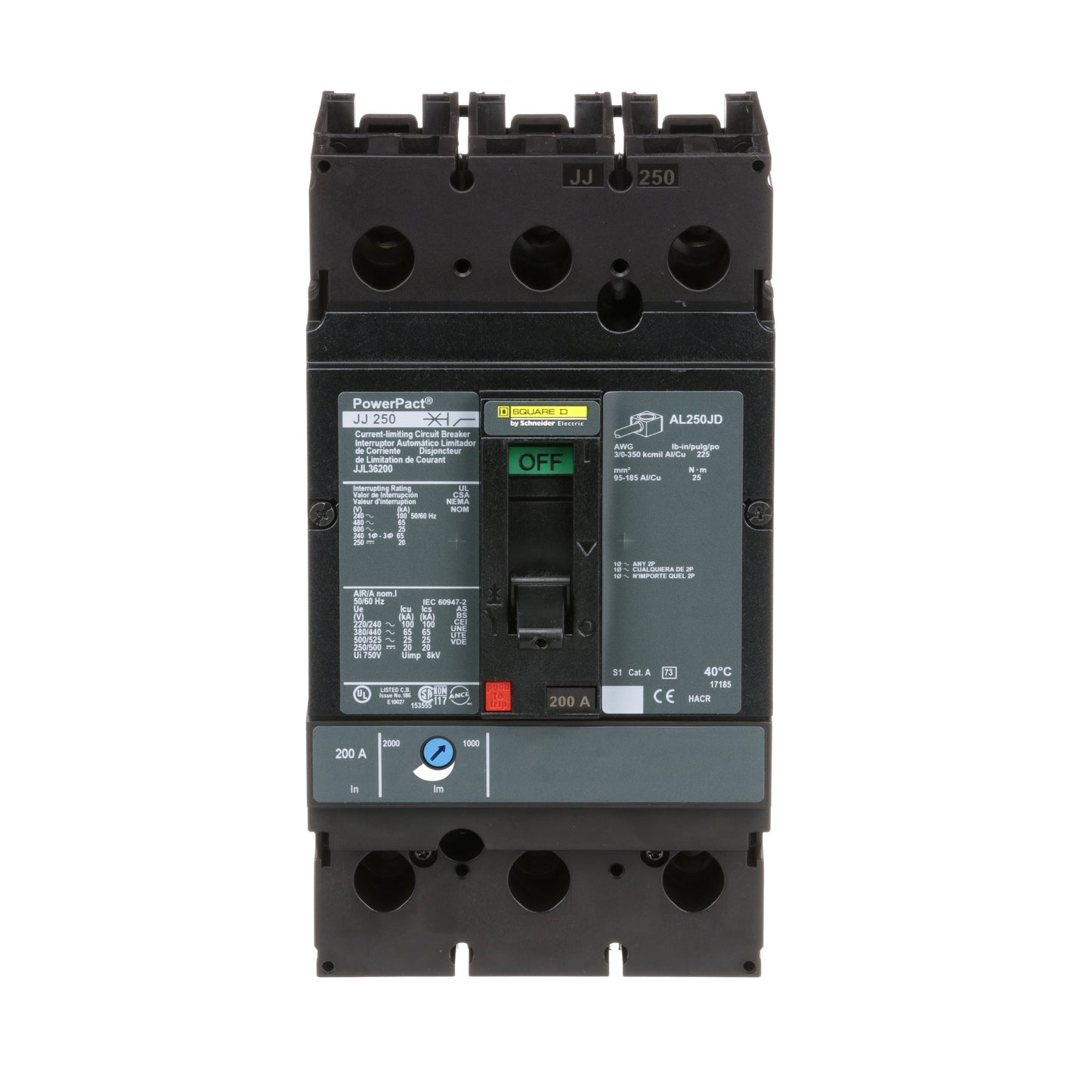 Square D JJL36200 Circuit Breaker | 600V 200A 3P 65kA@480V Feed-Thru Powerpact