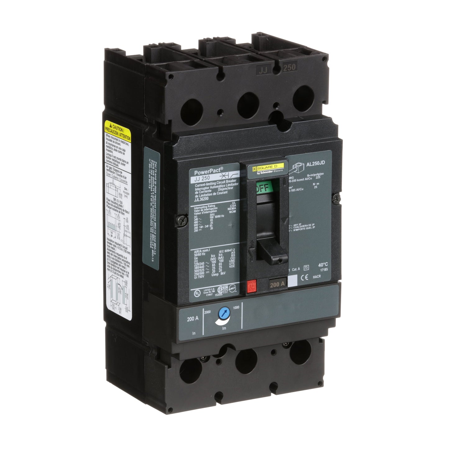 Square D JJL36200 Circuit Breaker | 600V 200A 3P 65kA@480V Feed-Thru Powerpact