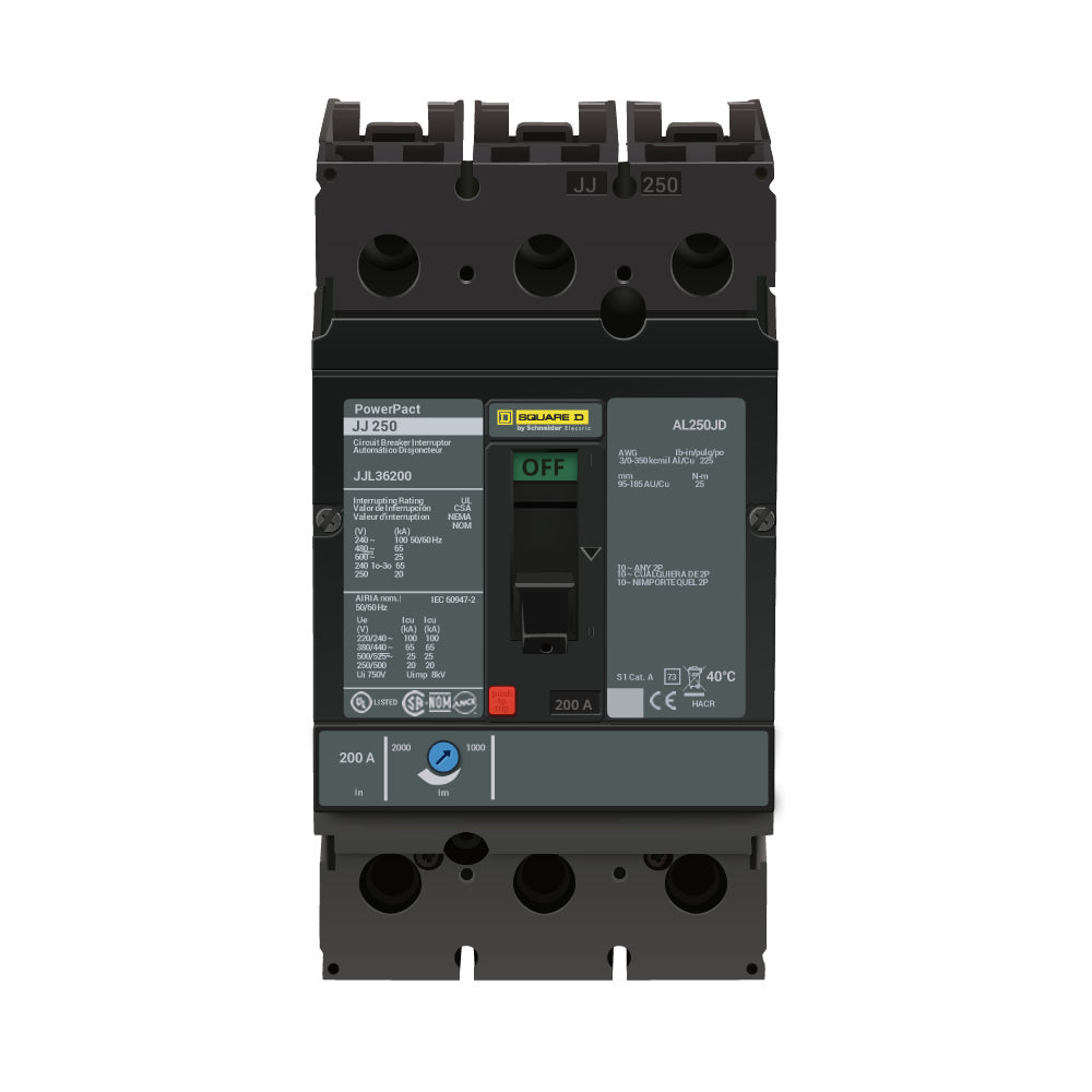 Square D JJL36200 Circuit Breaker | 600V 200A 3P 65kA@480V Feed-Thru Powerpact