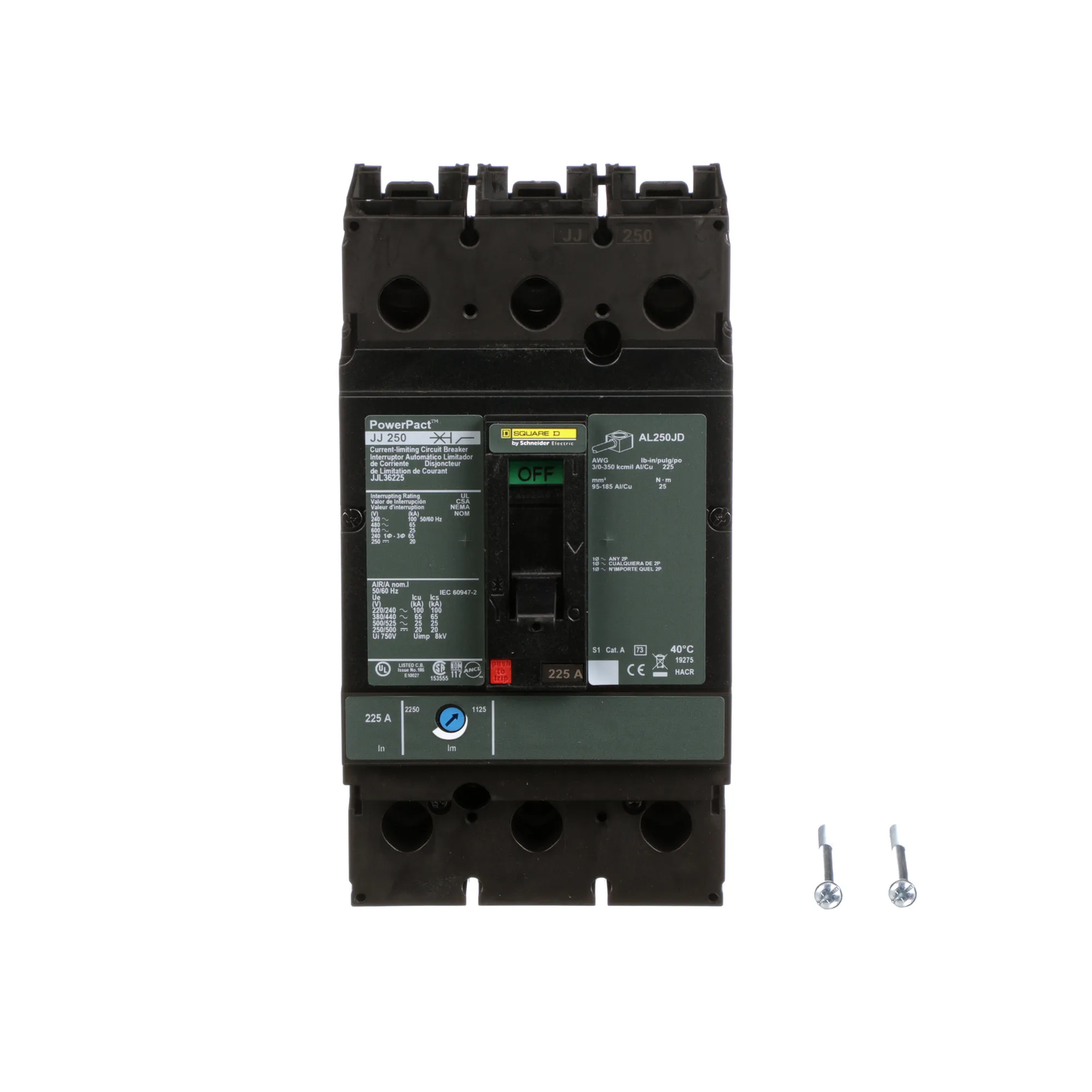Square D JJL36225 Circuit Breaker | 600V 225A 3P 65kA@480V Feed-Thru Powerpact