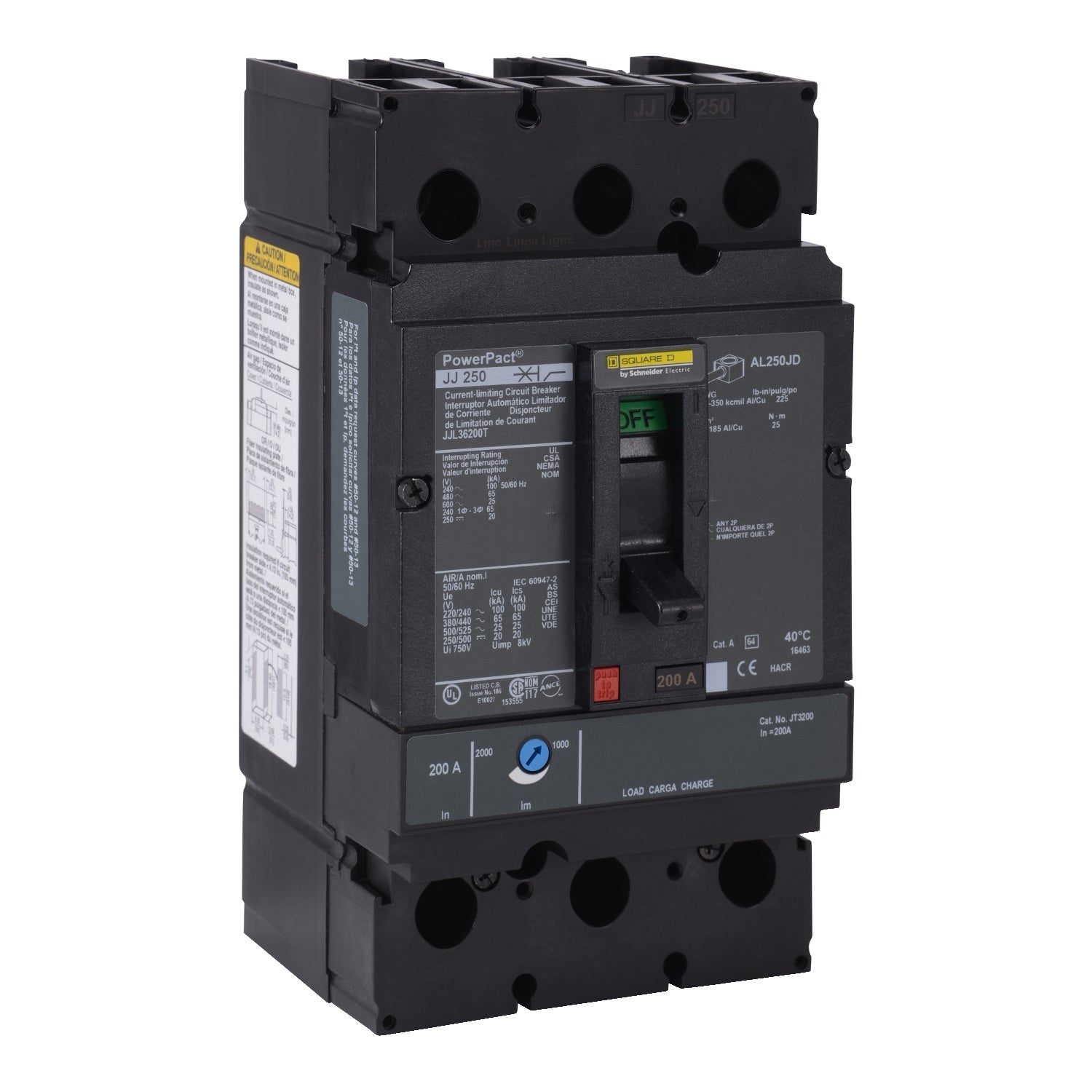 JJL36225YL - Schneider Electric Feed-Thru 600V 225A 3 pole circuit breaker 65kA@480V - Essential Electric Supply