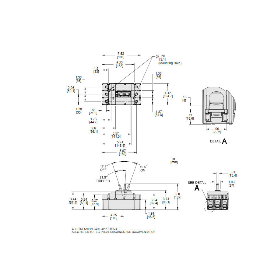 Square D JJL36250M75 Circuit Breaker | 600V 250A 3P 65kA@480V Feed-Thru Powerpact