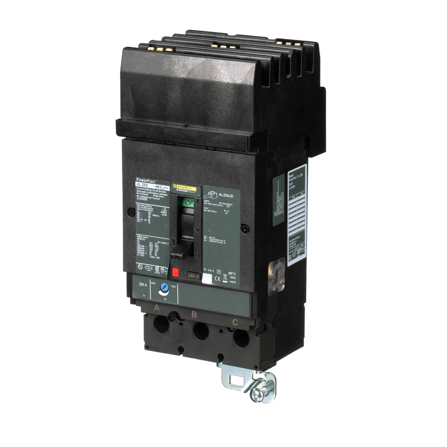 Square D JLA36200 Circuit Breaker | 600V 200A 3P 100kA@480V I-Line Plug-In Powerpact