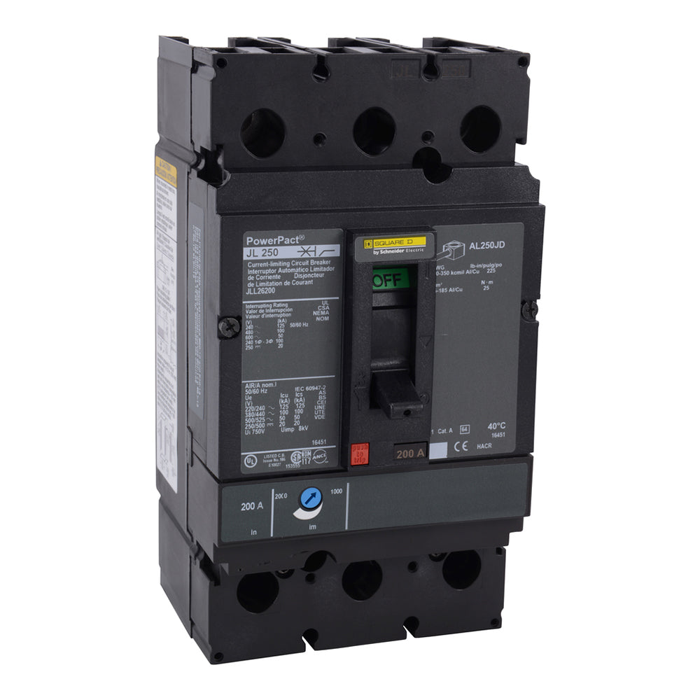 Square D JLL26200 Circuit Breaker | 600V 200A 2P 100kA@480V Feed-Thru Powerpact