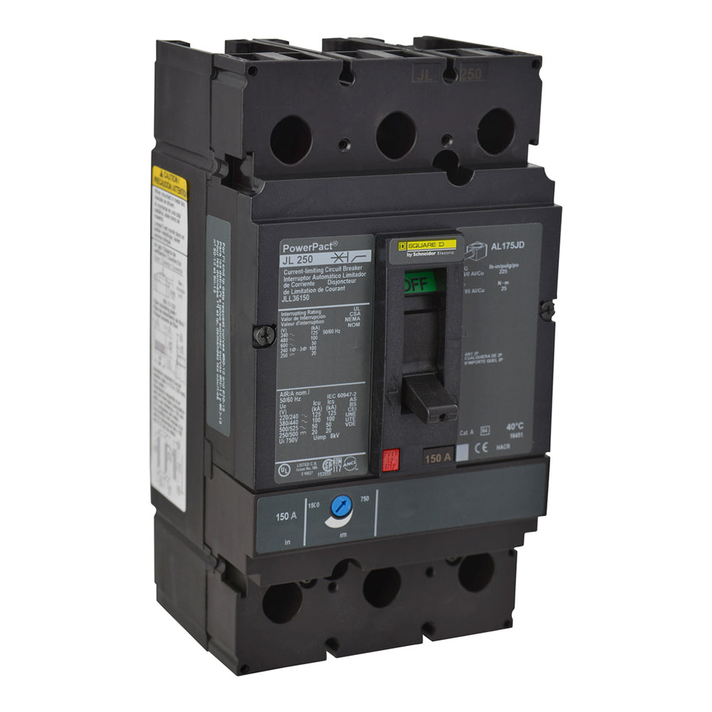Square D JLL36175 Circuit Breaker | 600V 175A 3P 100kA@480V Feed-Thru Powerpact