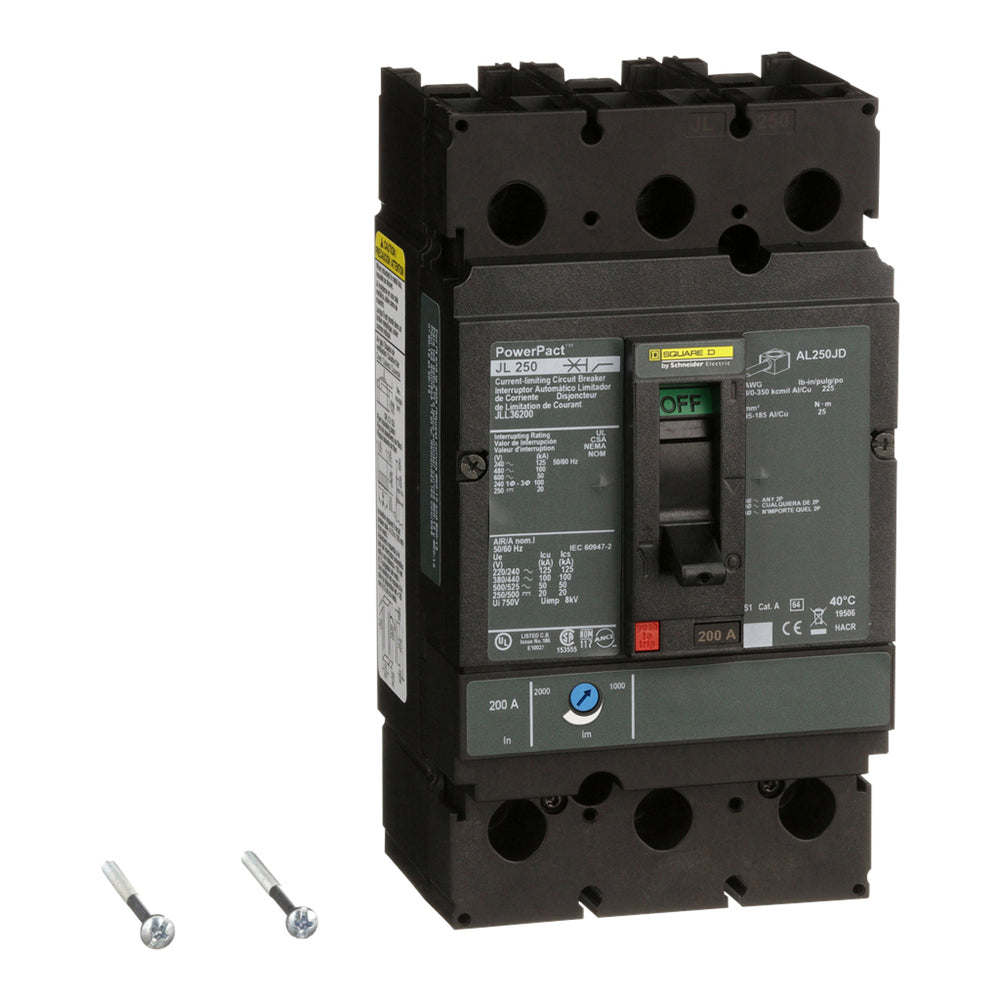 Square D JLL36200 Circuit Breaker | 600V 200A 3P 100kA@480V Feed-Thru Powerpact JLL