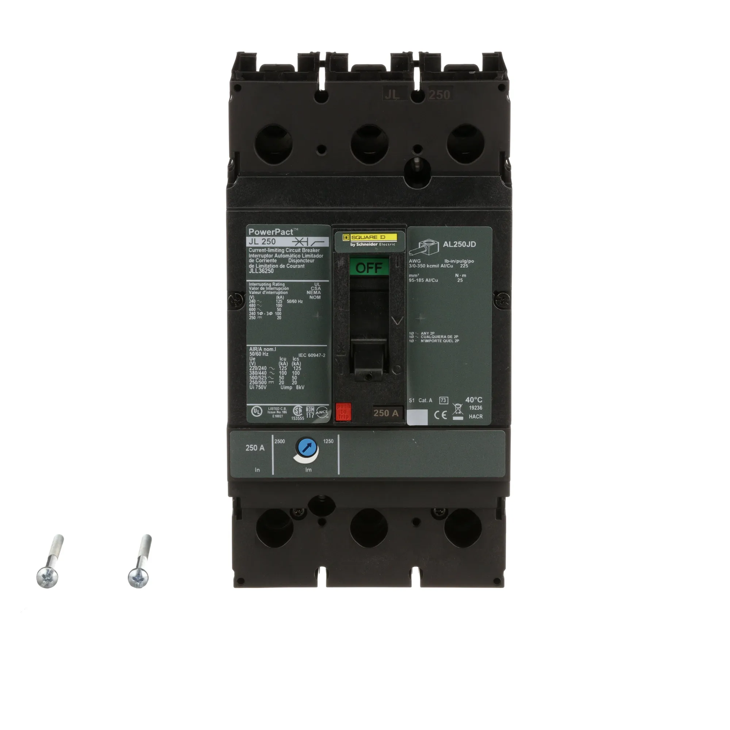 Square D JLL36250 Circuit Breaker | 600V 250A 3P 100kA@480V Feed-Thru Powerpact