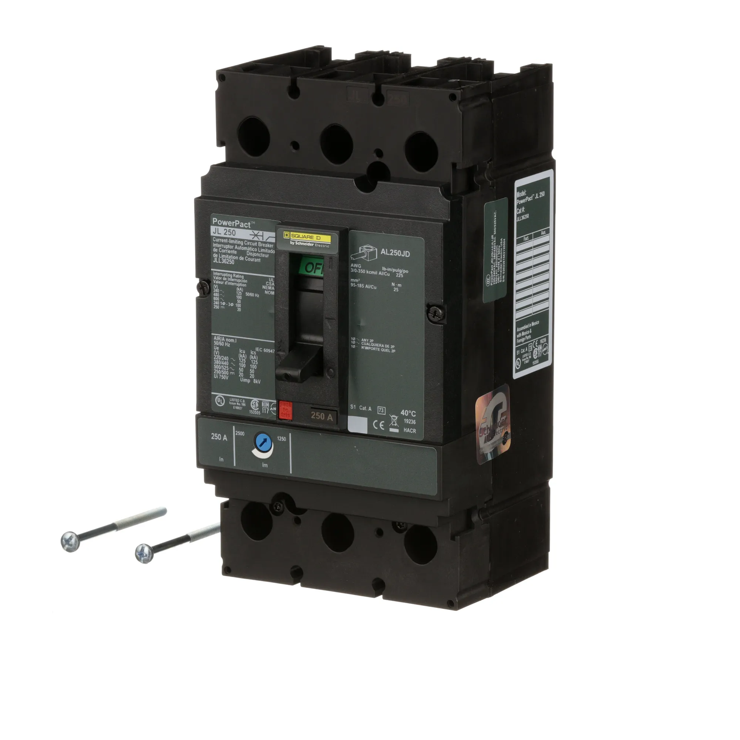 Square D JLL36250 Circuit Breaker | 600V 250A 3P 100kA@480V Feed-Thru Powerpact