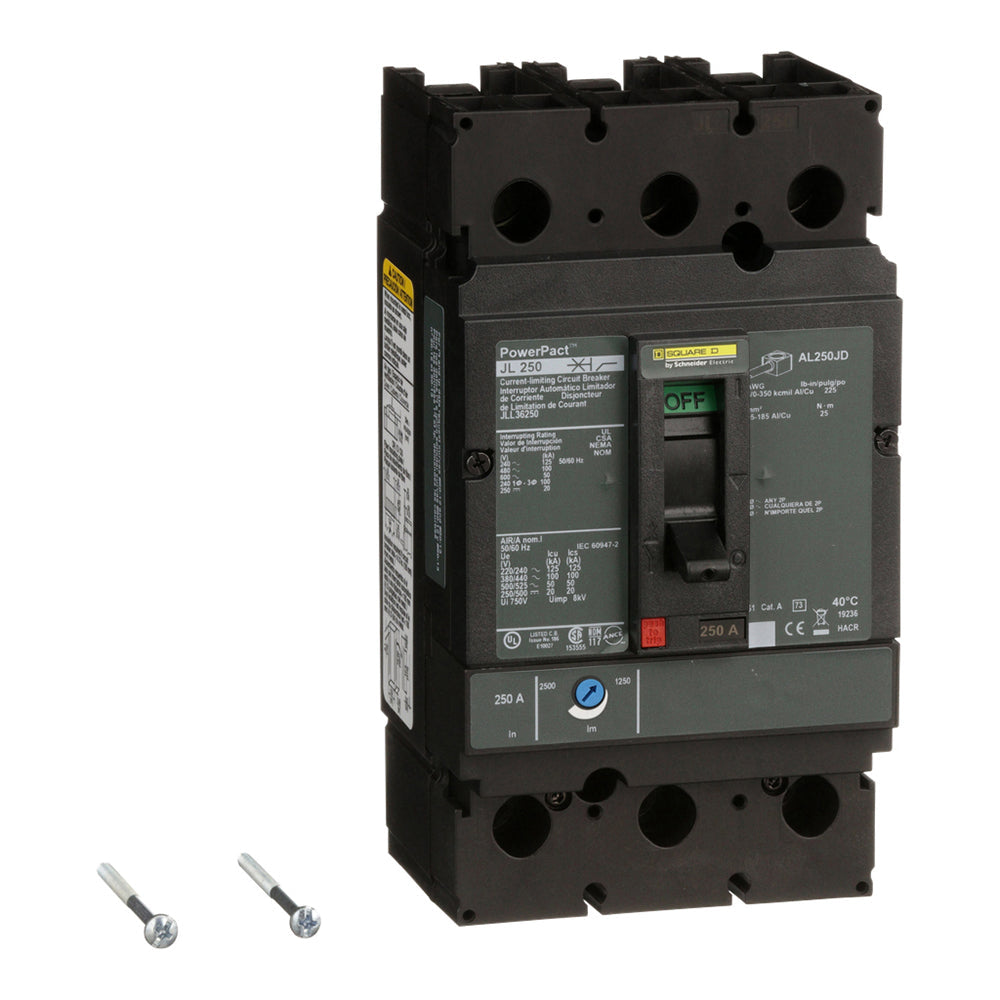 Square D JLL36250 Circuit Breaker | 600V 250A 3P 100kA@480V Feed-Thru Powerpact