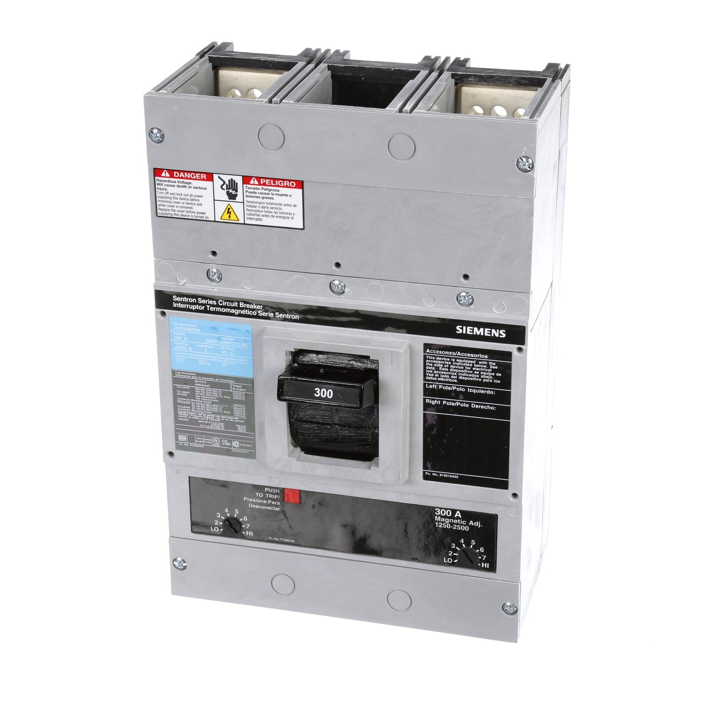 Siemens JXD22B300 Molded Case Circuit Breaker | 240V 300A 2P 65kA@240V Bolt-On Sentron Series