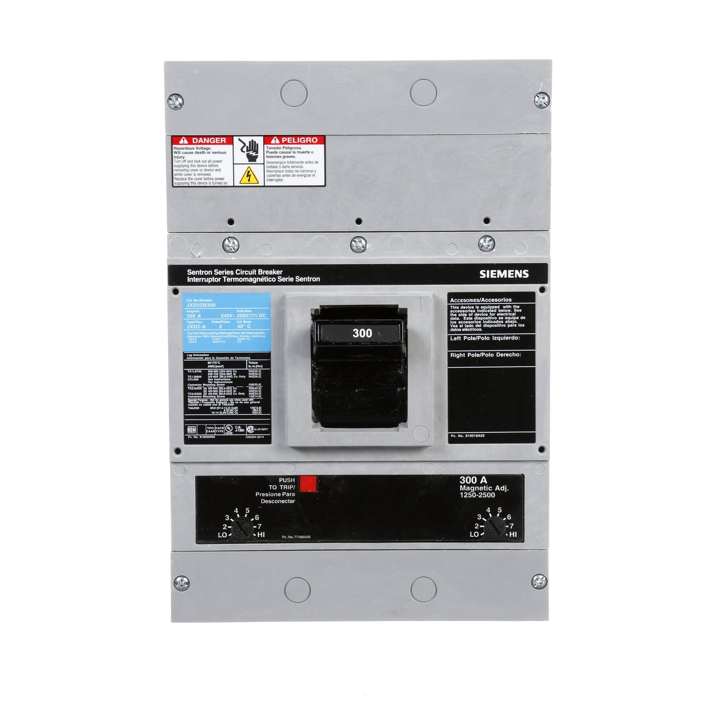 Siemens JXD22B300 Molded Case Circuit Breaker | 240V 300A 2P 65kA@240V Bolt-On Sentron Series