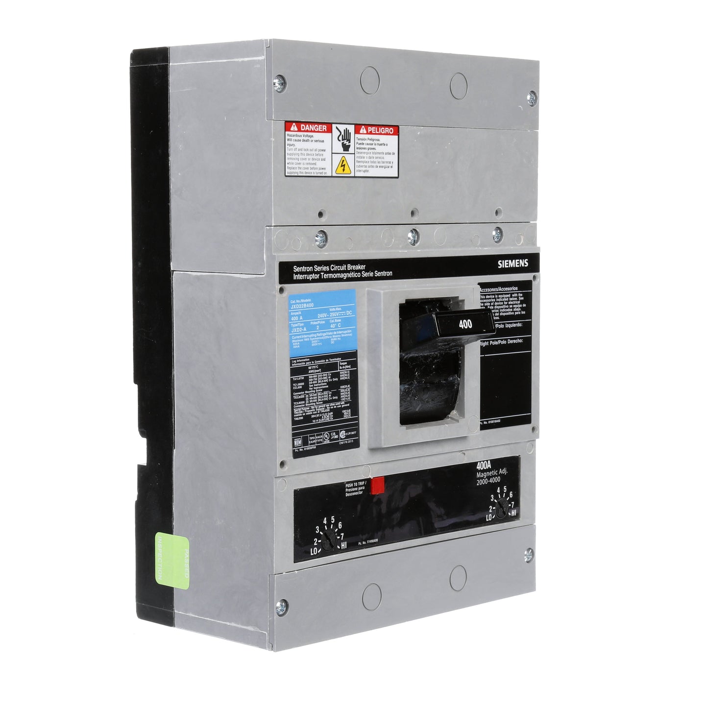 Siemens JXD22B400 Molded Case Circuit Breaker | 240V 400A 2P 65kA@240V Bolt-On Sentron Series