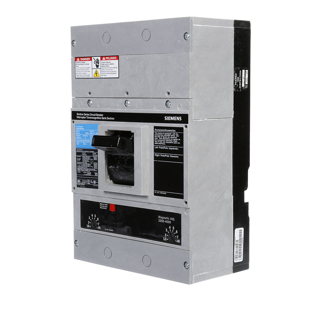 Siemens JXD63B400 Circuit Breaker | 600V 400A 3P 35kA@480V Bolt-On Sentron Series