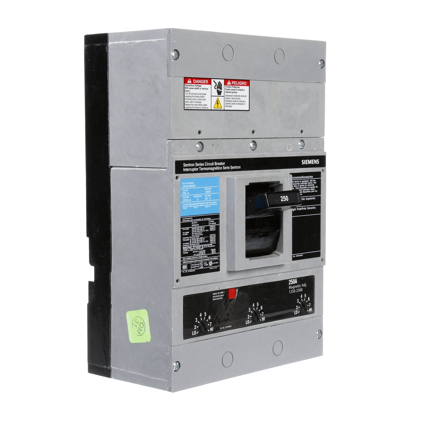 Siemens JXD23B250 Circuit Breaker | 240V 250A 3P 65kA@240V Bolt-On Sentron Series