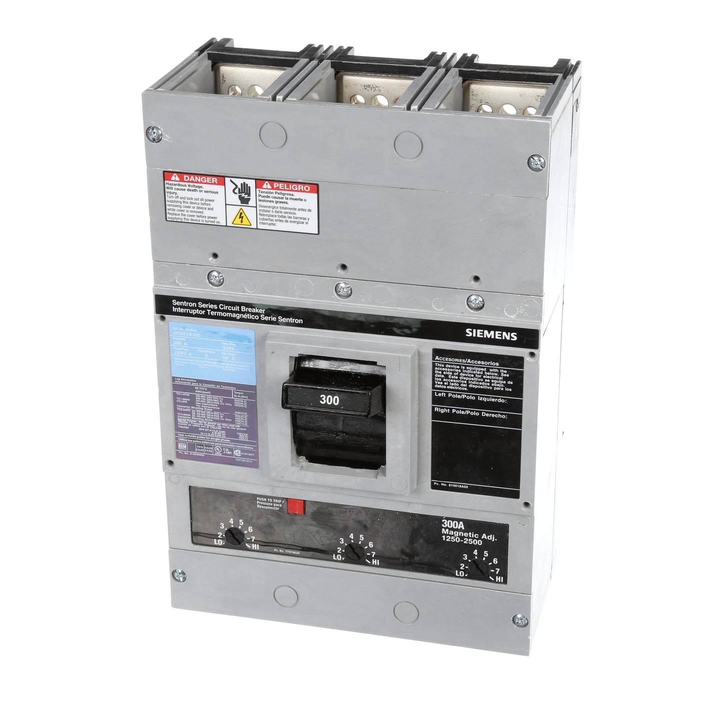 Siemens JXD23B300 Molded Case Circuit Breaker | 240V 300A 3P 65kA@240V Bolt-On Sentron Series