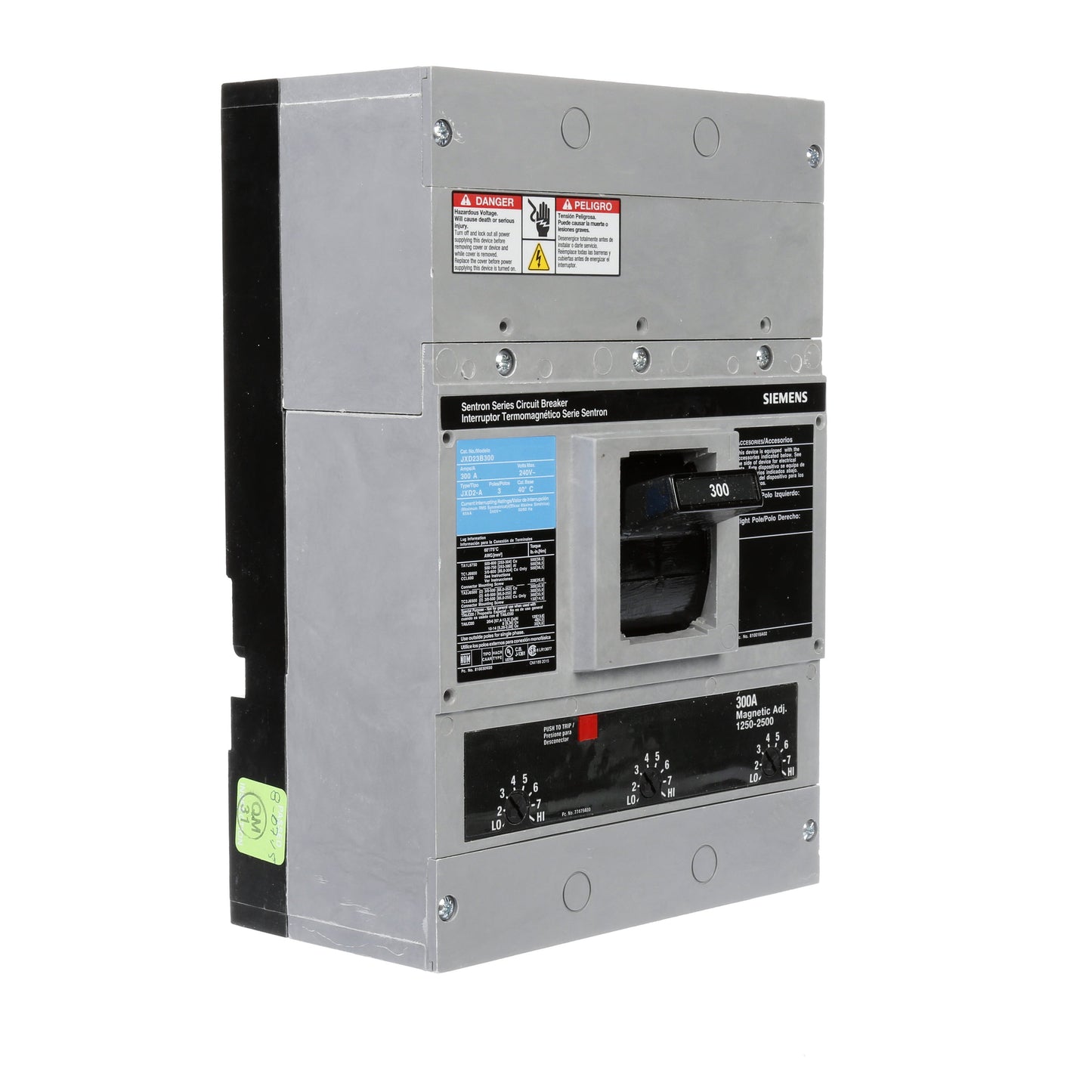 Siemens JXD23B300 Molded Case Circuit Breaker | 240V 300A 3P 65kA@240V Bolt-On Sentron Series