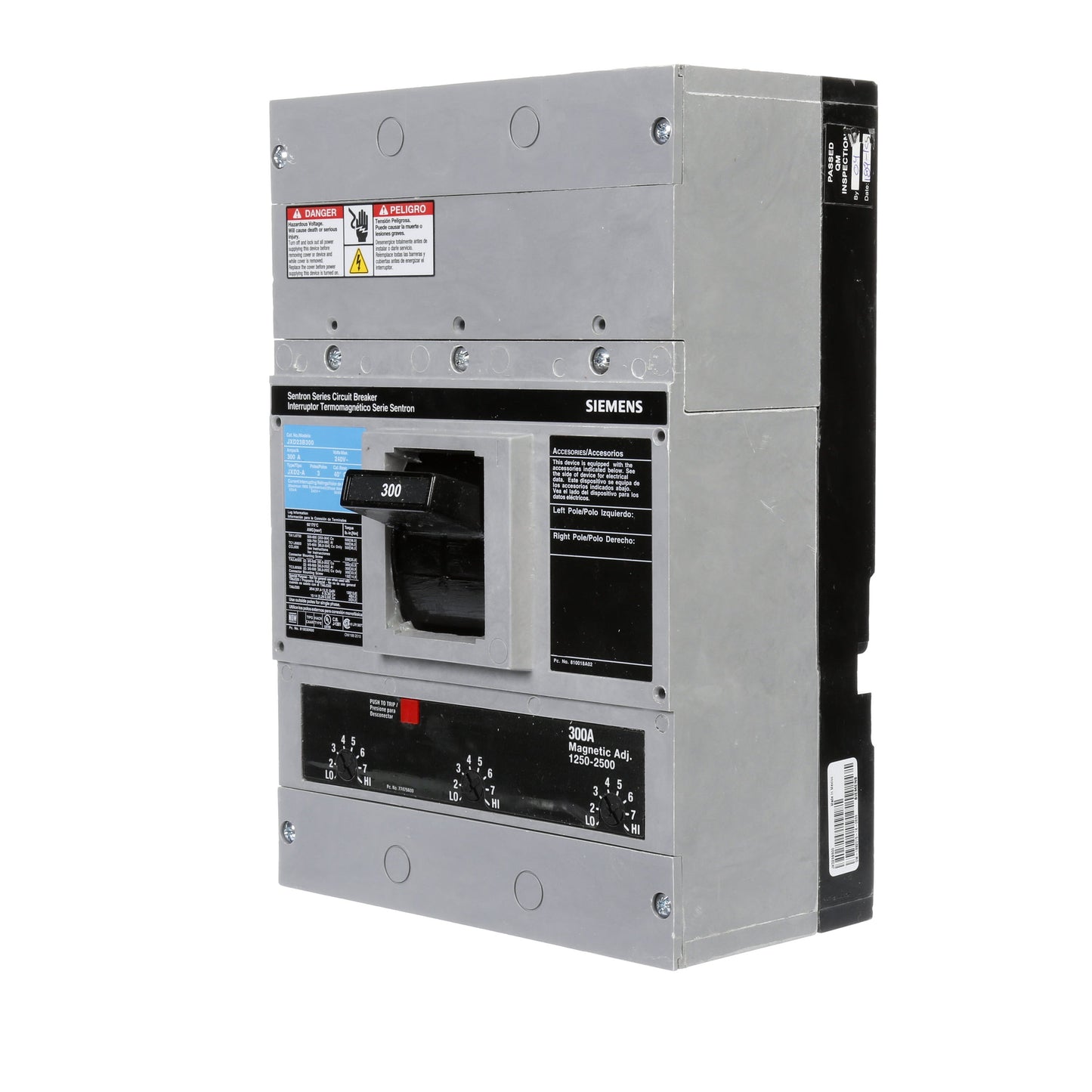 Siemens JXD23B300 Molded Case Circuit Breaker | 240V 300A 3P 65kA@240V Bolt-On Sentron Series