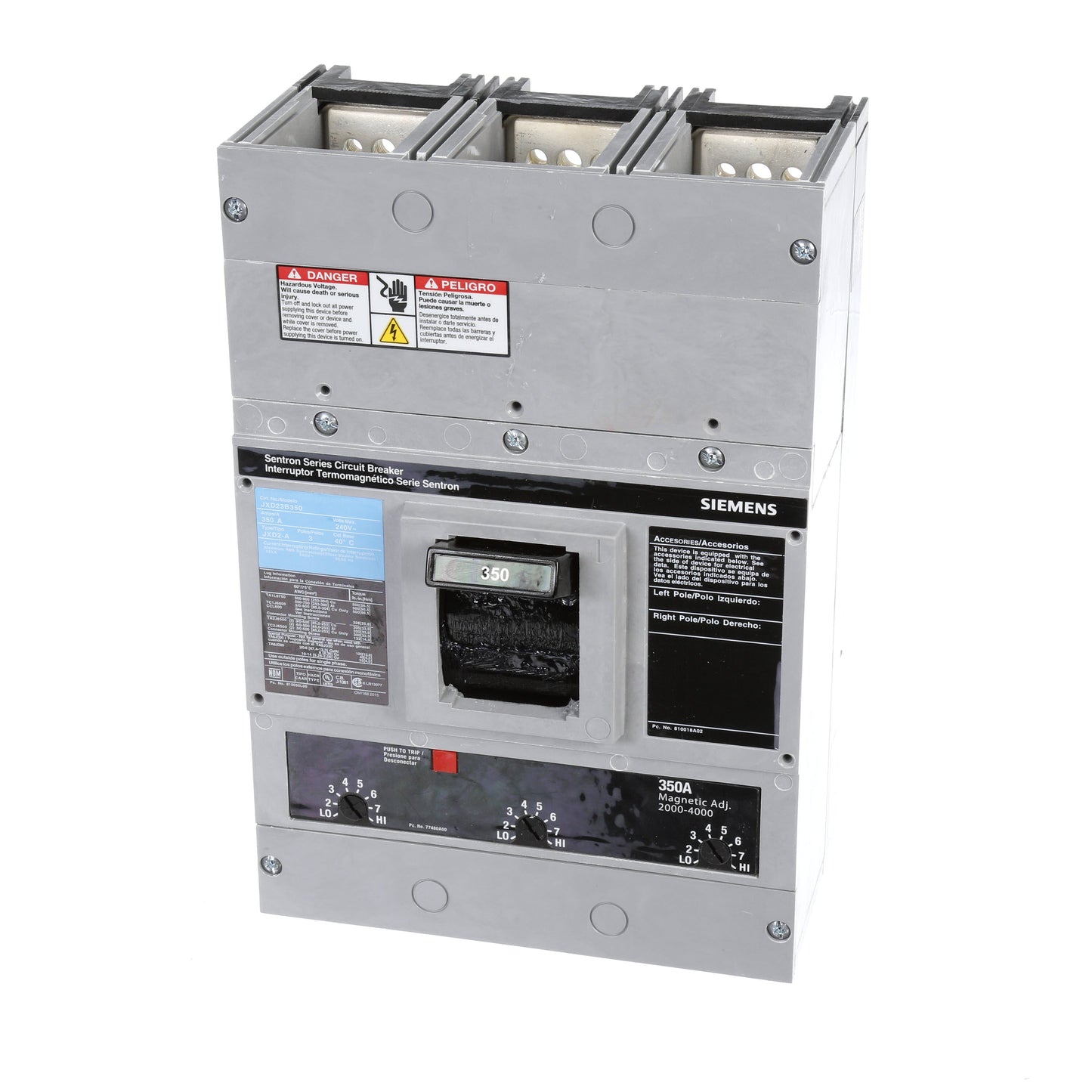 Siemens JXD23B350 Molded Case Circuit Breaker | 240V 350A 3P 65kA@240V Bolt-On Sentron Series