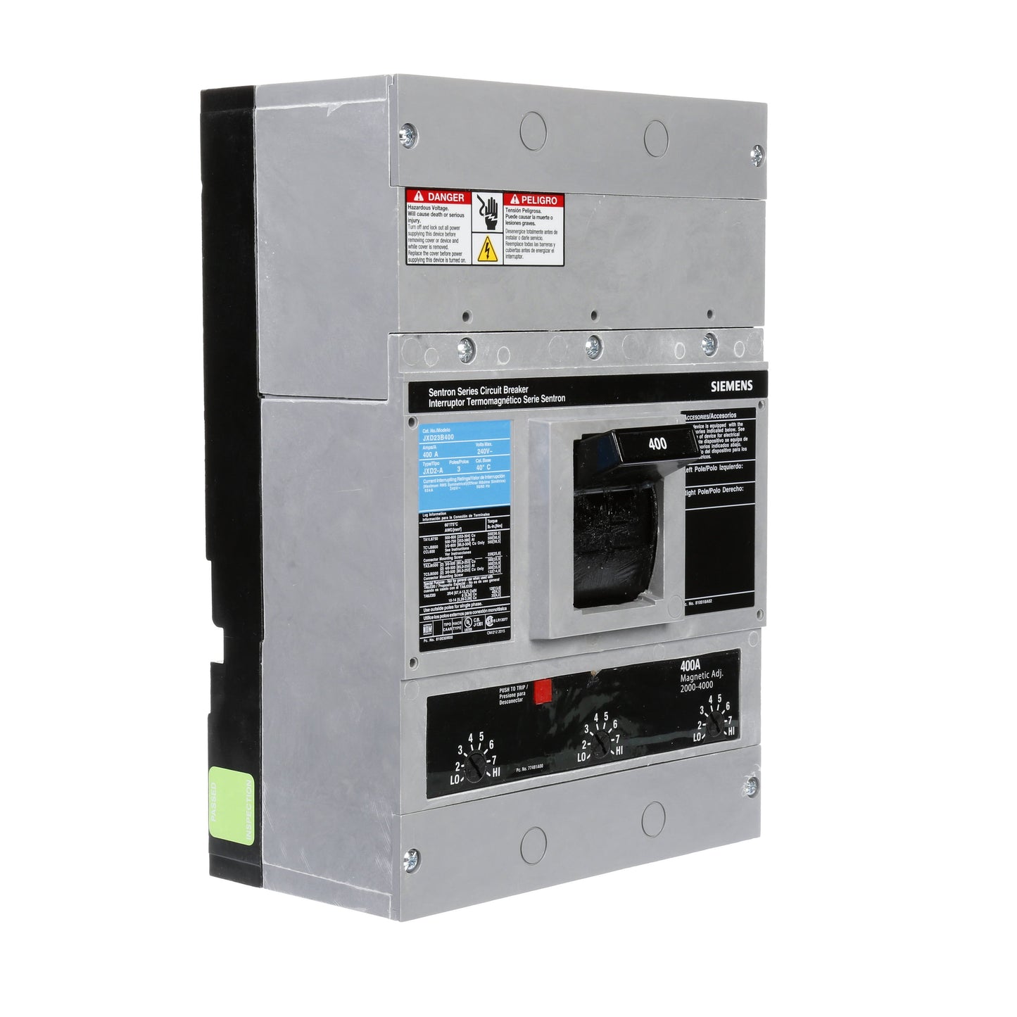 Siemens JXD23B400 Circuit Breaker | 240V 400A 3P 65kA@240V Bolt-On Sentron Series