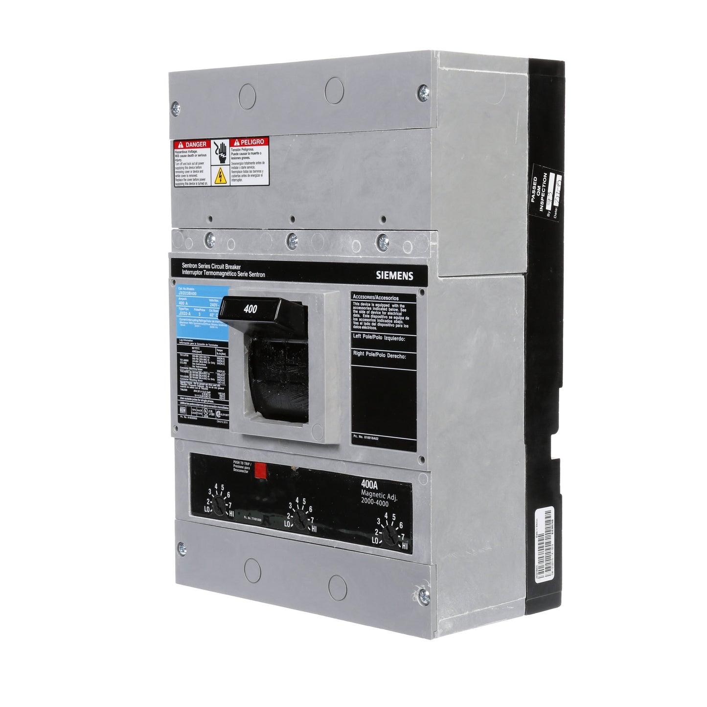 Siemens JXD23B400 Circuit Breaker | 240V 400A 3P 65kA@240V Bolt-On Sentron Series