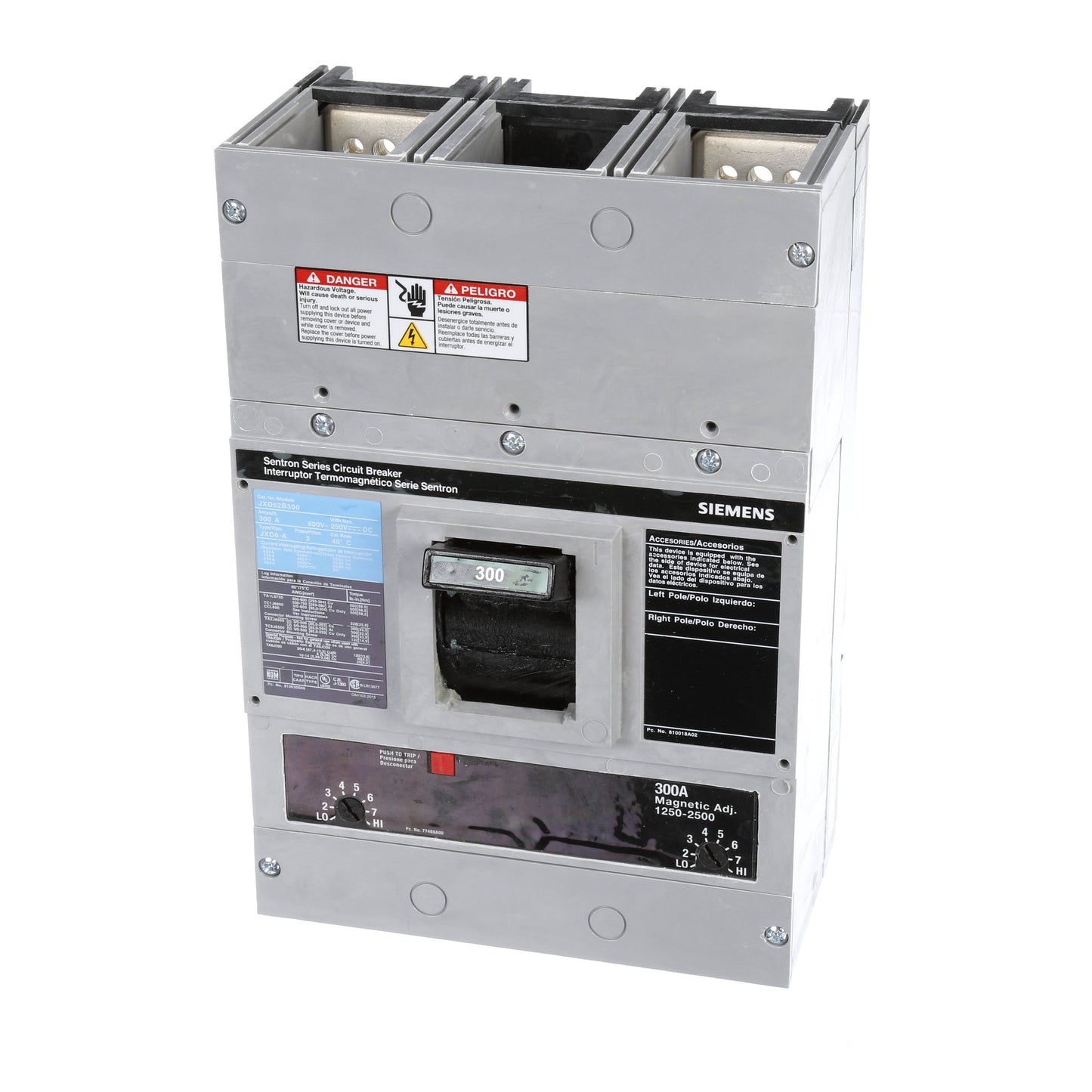 Siemens JXD62B300 Circuit Breaker | 600V 300A 2P 35kA@480V Bolt-On Sentron Series