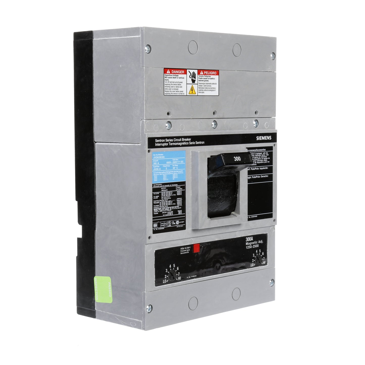 Siemens JXD62B300 Circuit Breaker | 600V 300A 2P 35kA@480V Bolt-On Sentron Series