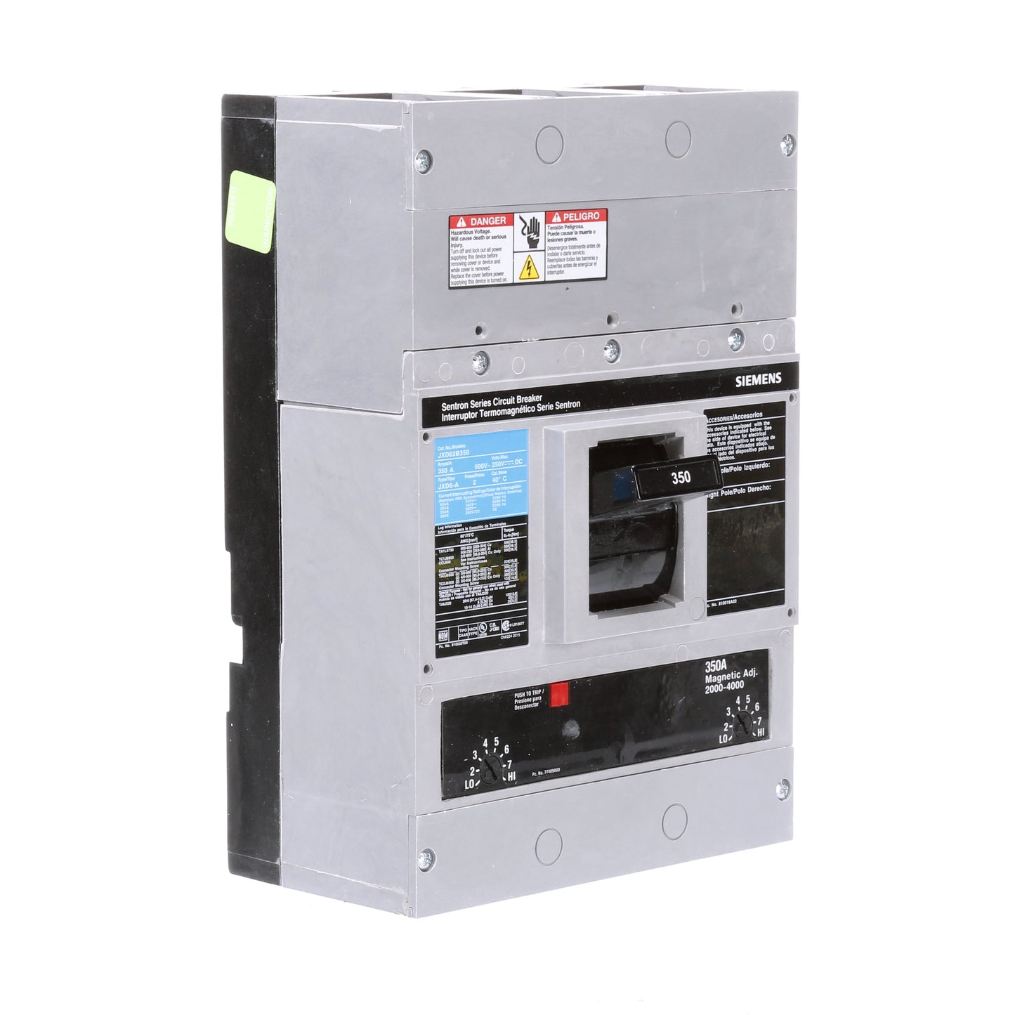 Siemens JXD62B350 Circuit Breaker | 600V 350A 2P 35kA@480V Bolt-On Sentron Series
