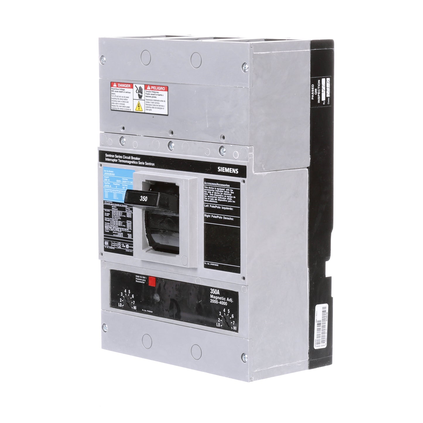 Siemens JXD62B350 Circuit Breaker | 600V 350A 2P 35kA@480V Bolt-On Sentron Series