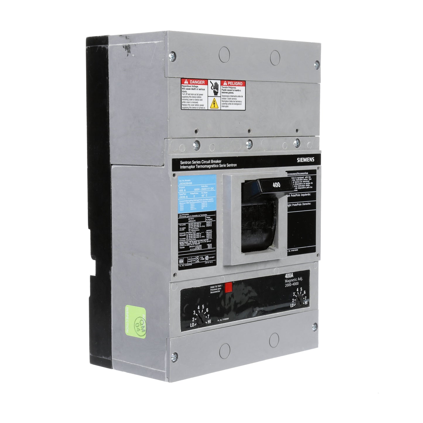 Siemens JXD62B400 Circuit Breaker | 600V 400A 2P 35kA@480V Bolt-On Sentron Series