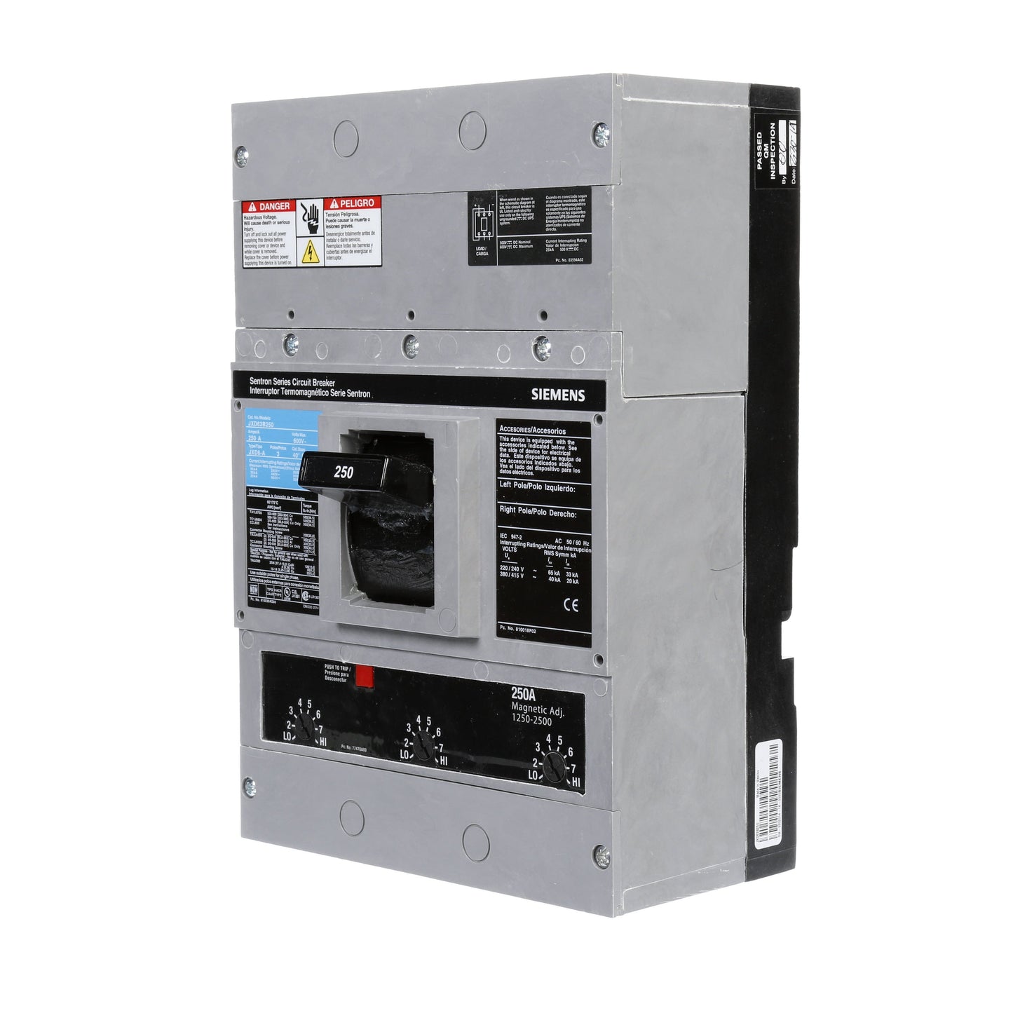Siemens JXD63B250 Molded Case Circuit Breaker | 600V 250A 3P 35kA@480V Bolt-On Sentron Series